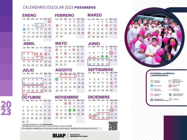 Calendarios Institucionales 2023 Benemérita Universidad Autónoma de